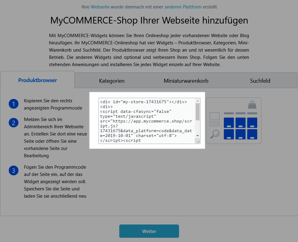 Hinzufügen vom Shop zu einer benutzerdefinierten Webseite Schritt 2