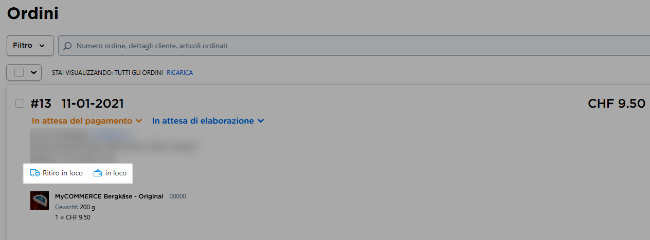 ordini - ritiro in loco