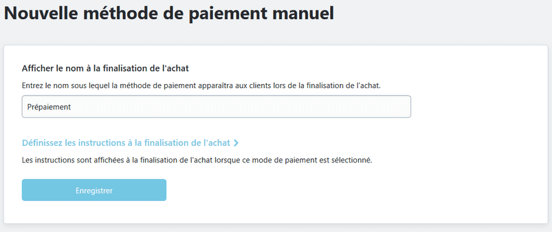 Nouvelle méthode de paiement manuel