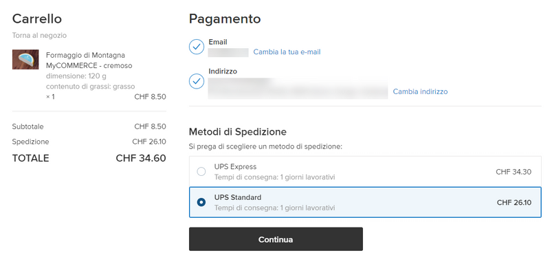 metodi di spedizione alla cassa - ups