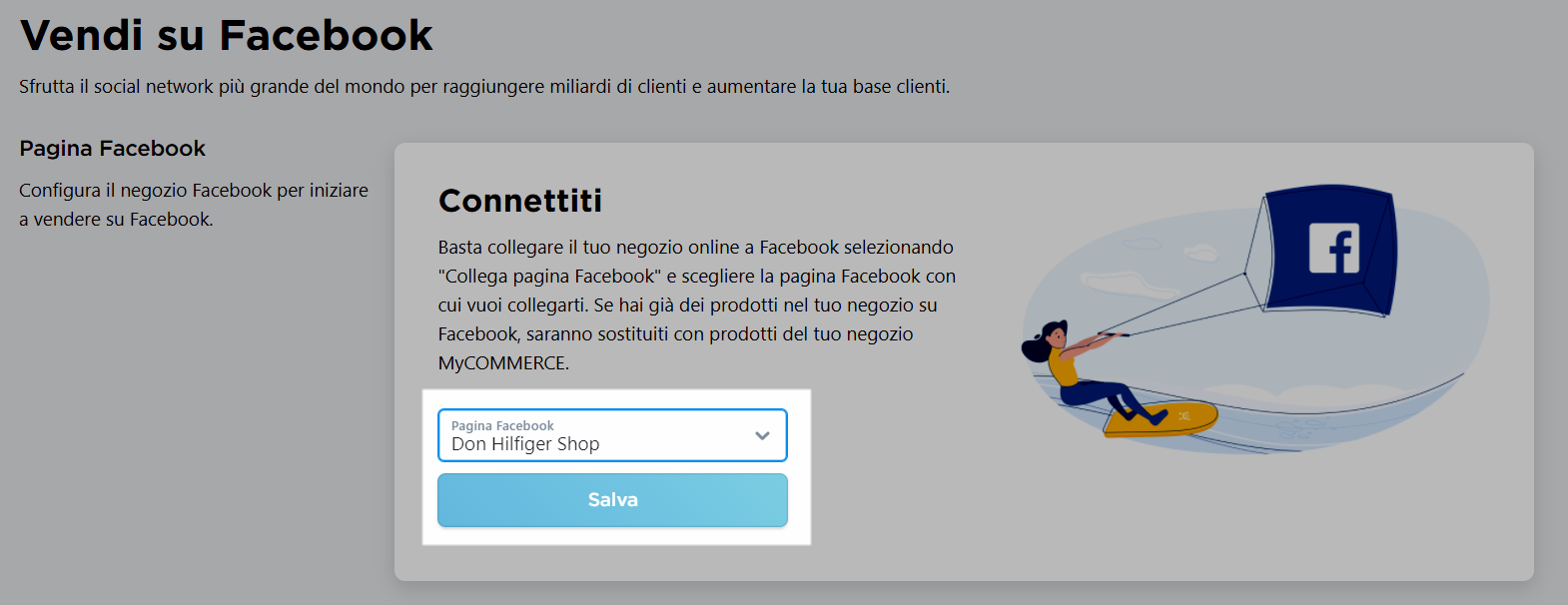 Selezionare pagina Facebook