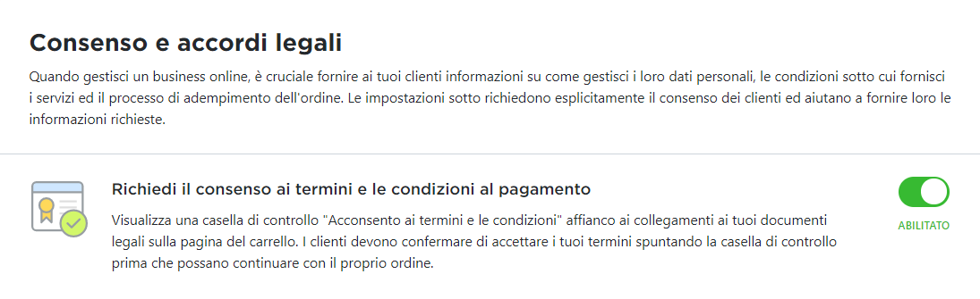 Attivare casella di spunta per le condizioni generali di contratto