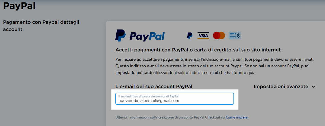 cambiare indirizzo mail per paypal