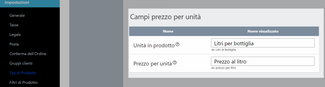 Denominare campi per il prezzo unitario
