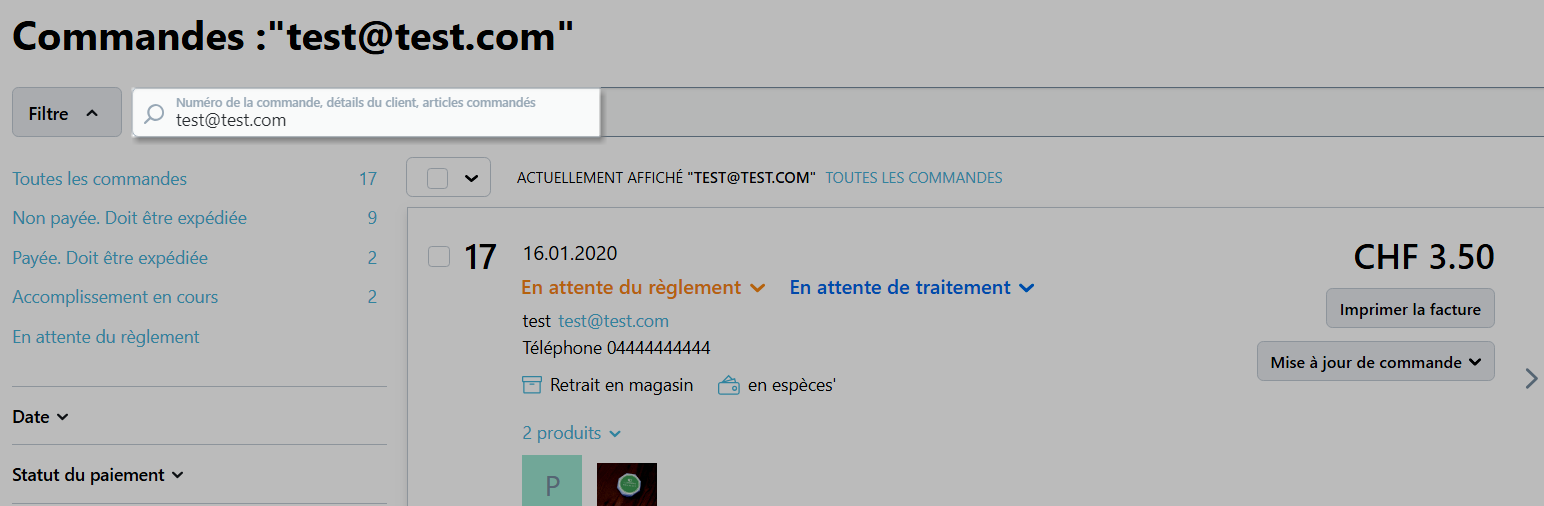 Recherche de commandes par clients