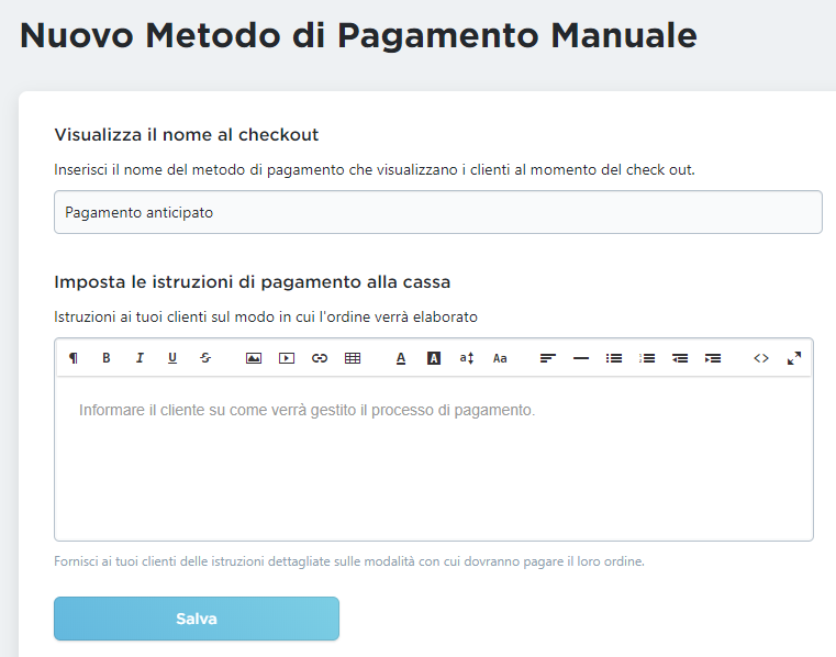 nuovo pagamento manuale