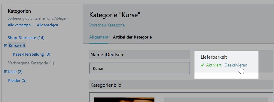 Kategorie deaktivieren