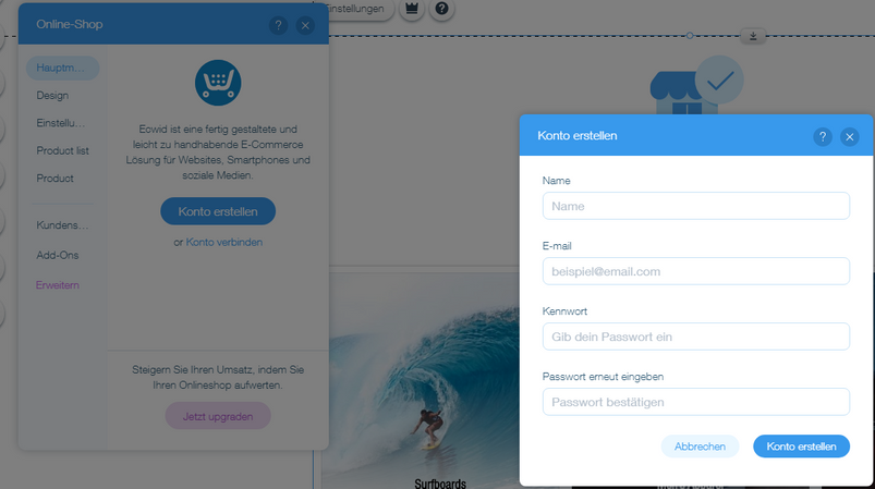 Konto erstellen für Hinzufügen der MyCOMMERCE-Applikation
