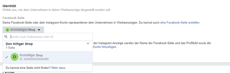 Identität Facebook Konto hinzufügen