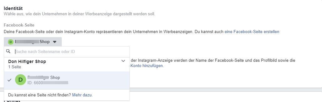 Identität Facebook Konto hinzufügen