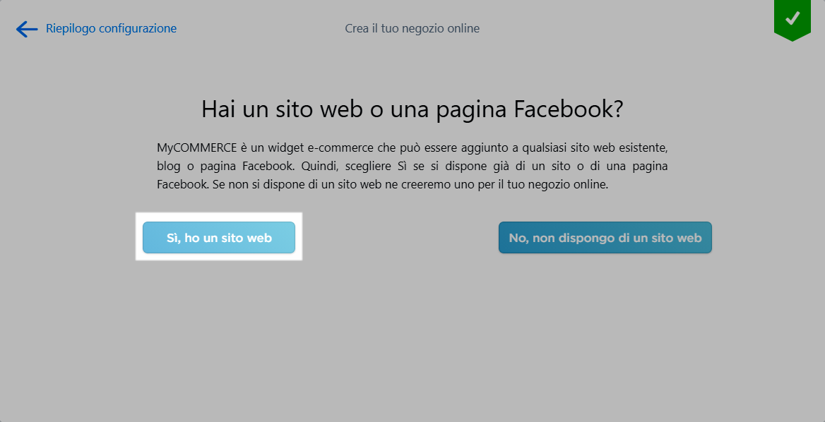 fare clic su ho un sito web