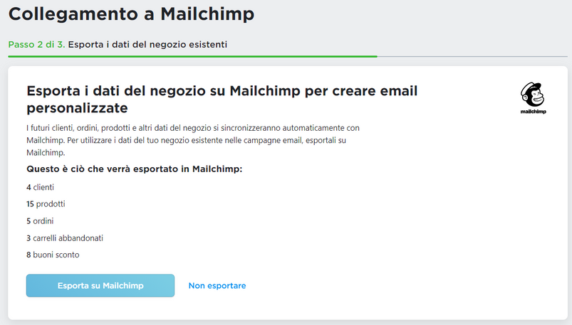 Esportare i dati del negozio su Mailchimp