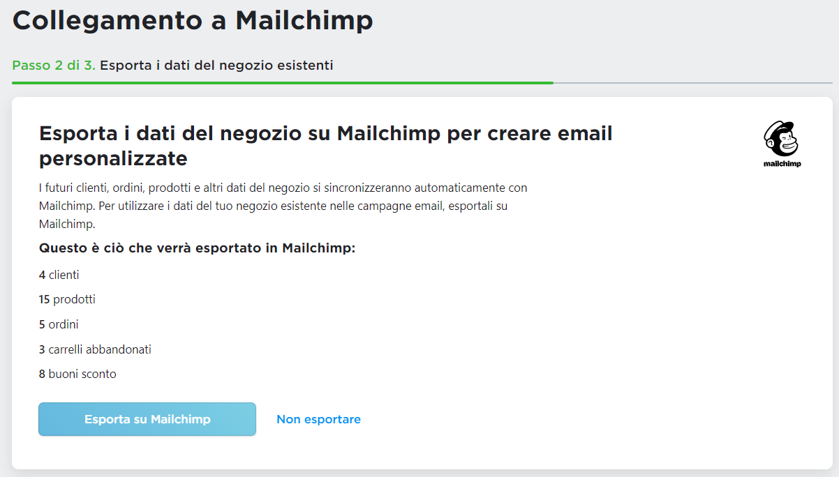 Esportare i dati del negozio su Mailchimp