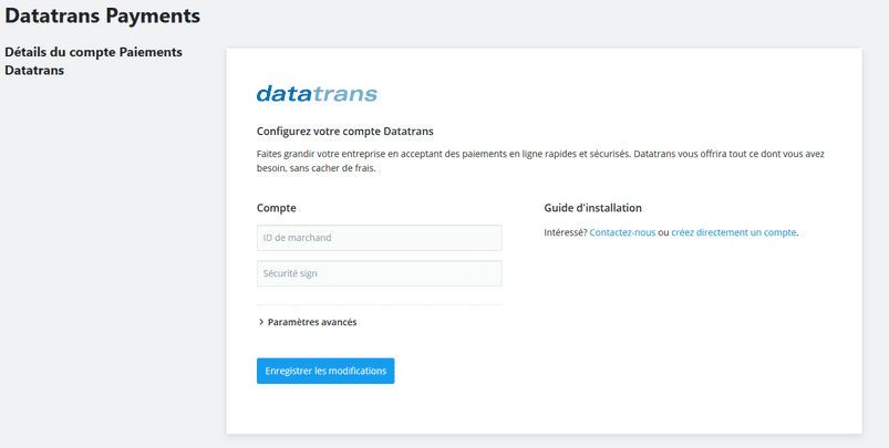 Configurez datatrans
