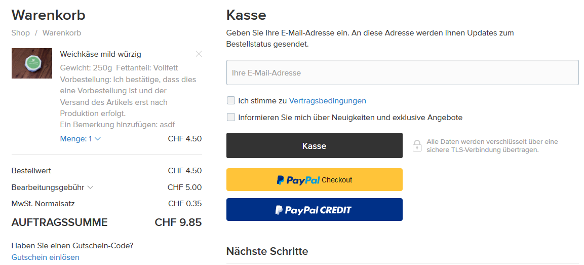Vorschau PayPal Credit Button