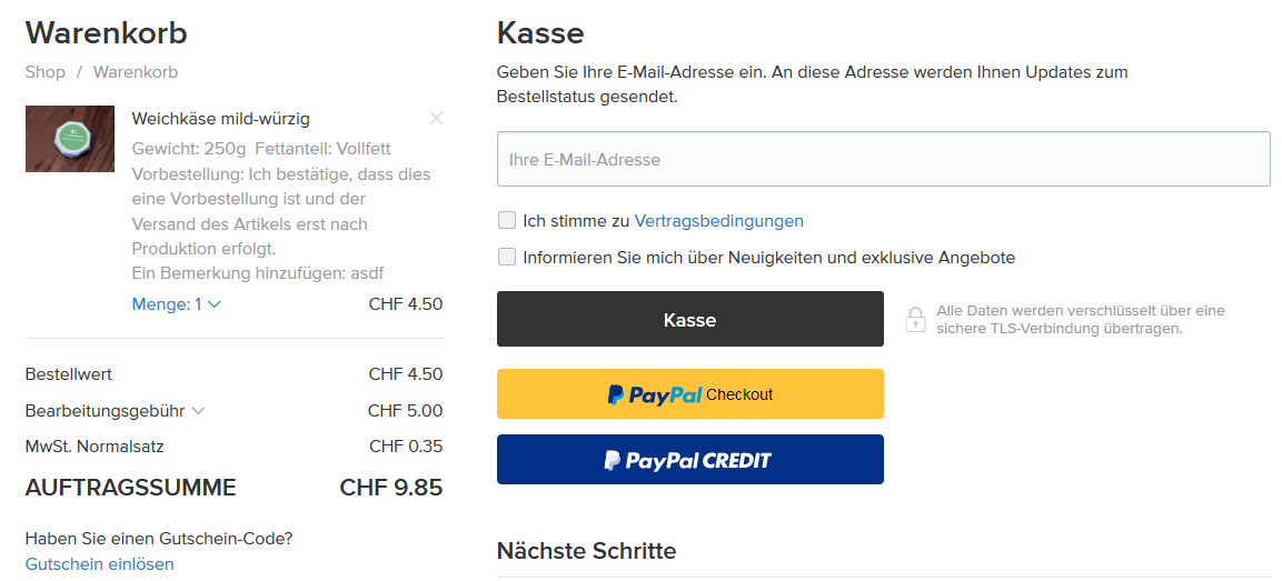 Aperçu du bouton PayPal Credit