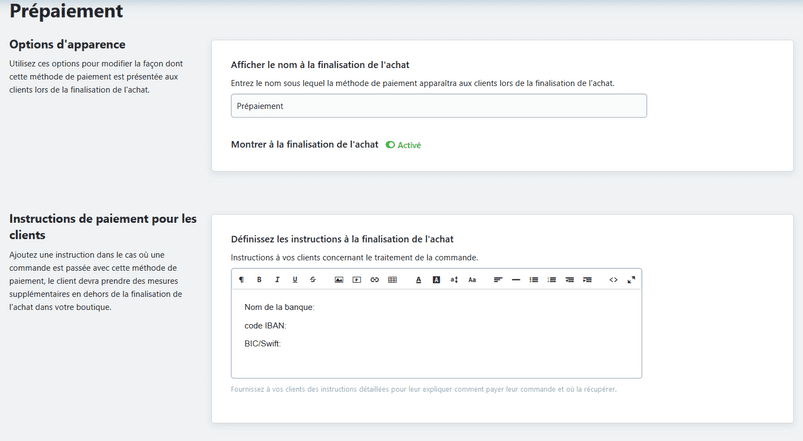 Instruction de paiement pour clients