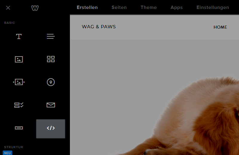 Selezione del blocco embed Weebly