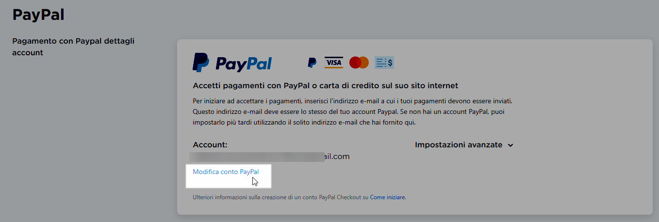 modifica conto paypal