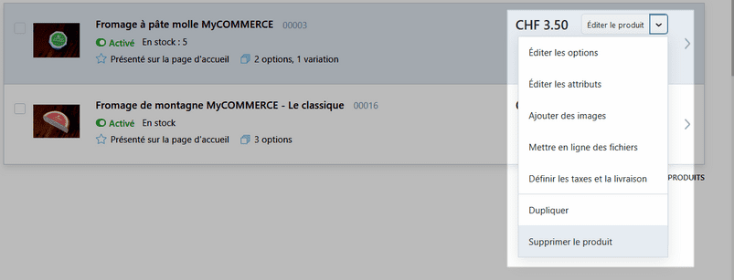 Supprimer le produit