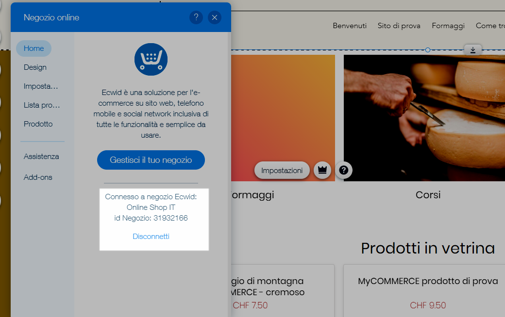 Connettere online shop con WIX