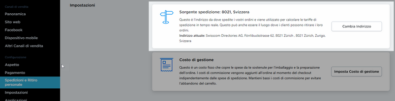 indirizzo mittente di spedizione