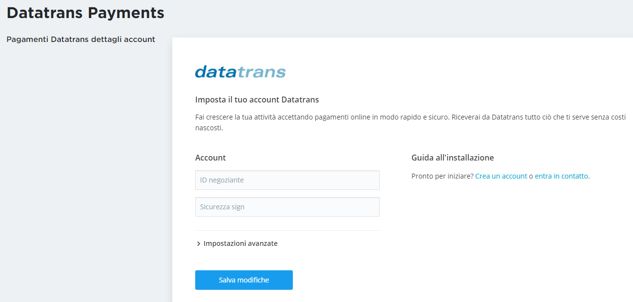 aggiunta di datatrans come metodo di pagamento