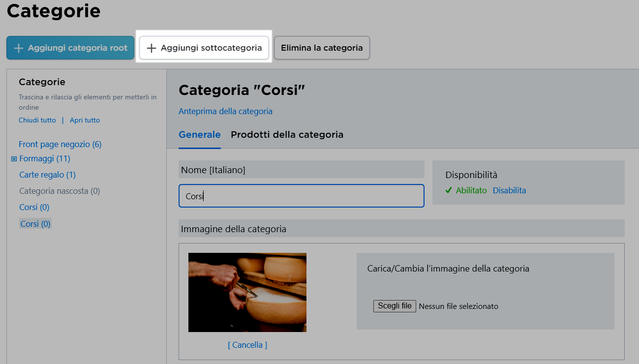 creare una sottocategoria