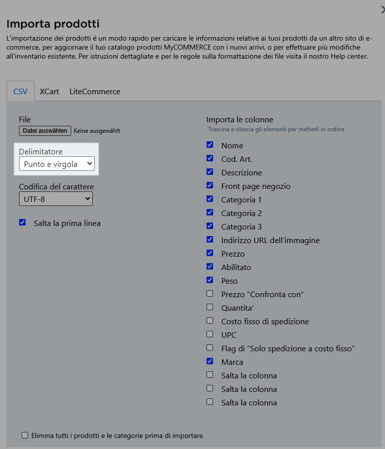 importazione prodotti -separatore