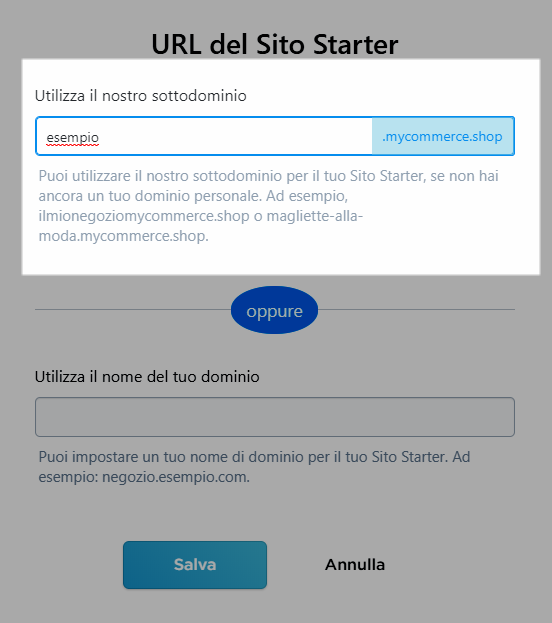 uttilizzo del sottodominio mycommerce