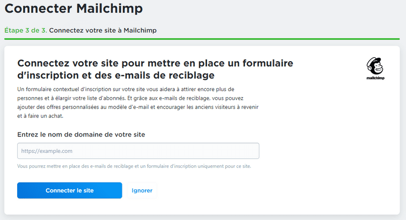 connecter le site web avec mailchimp