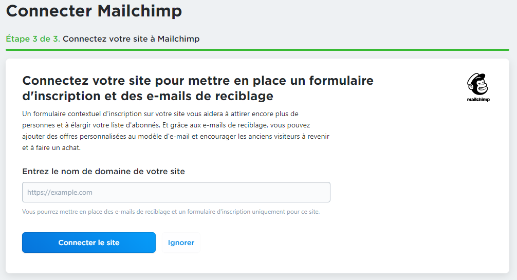 connecter le site web avec mailchimp