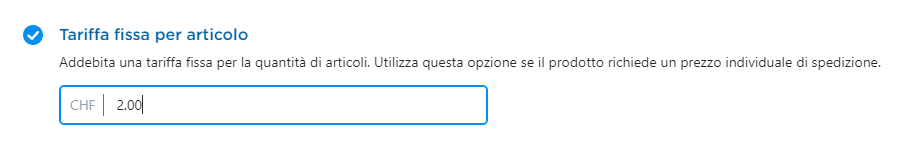 tariffa fissa per articolo