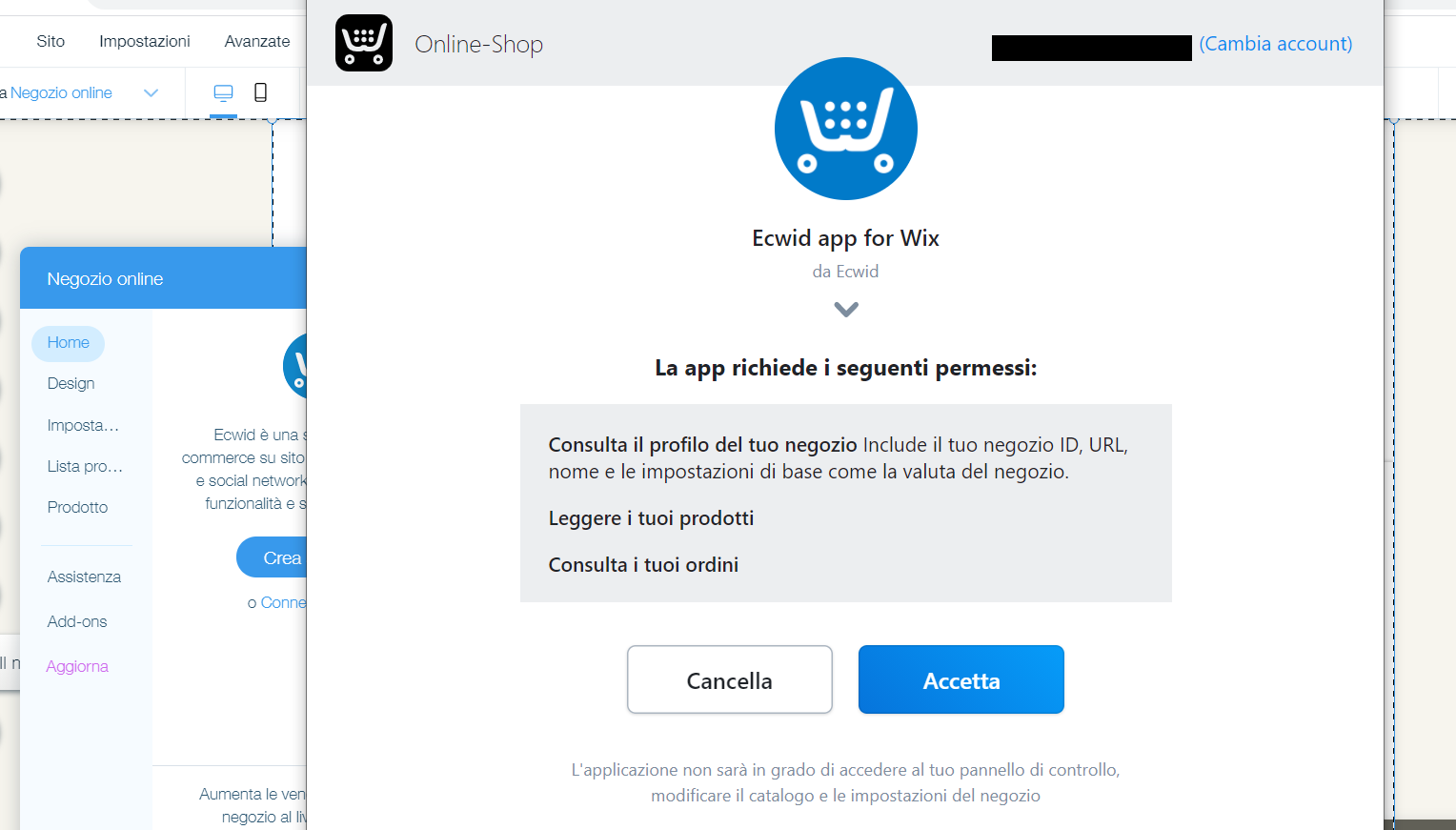 Concedere le autorizzazioni per l’app cliccando su Accetta