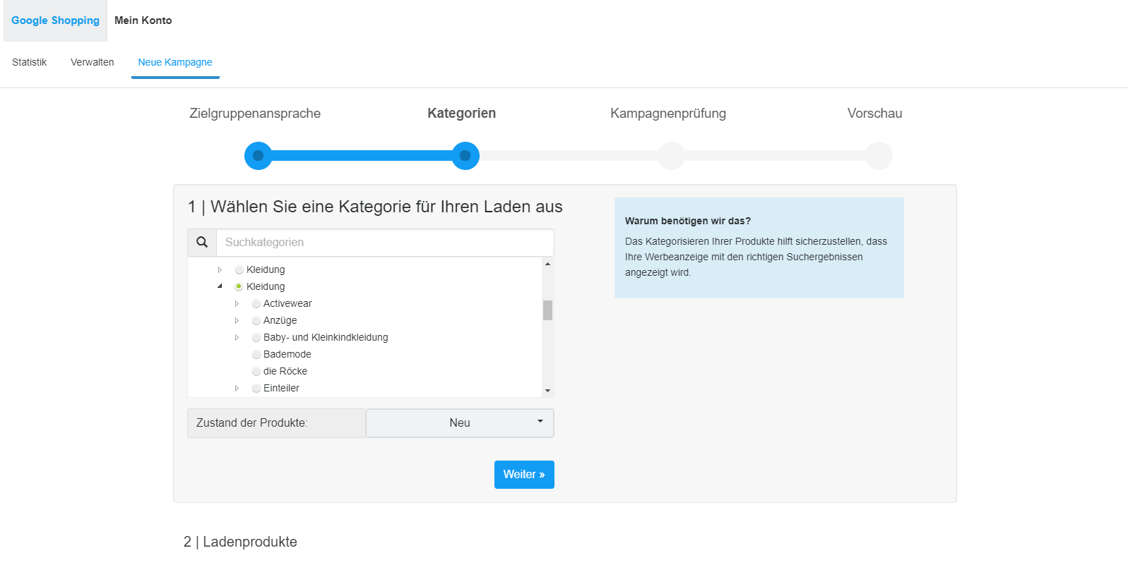 Google Shopping Kampagne Schritt 2