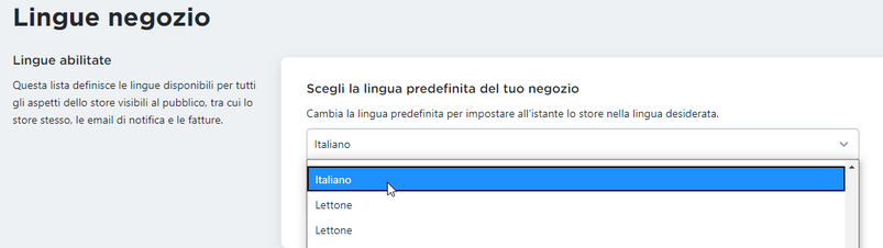 scegliere la lingua del negozio
