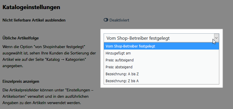 Produkte sortieren