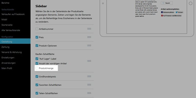 Feld Produktmenge entfernen