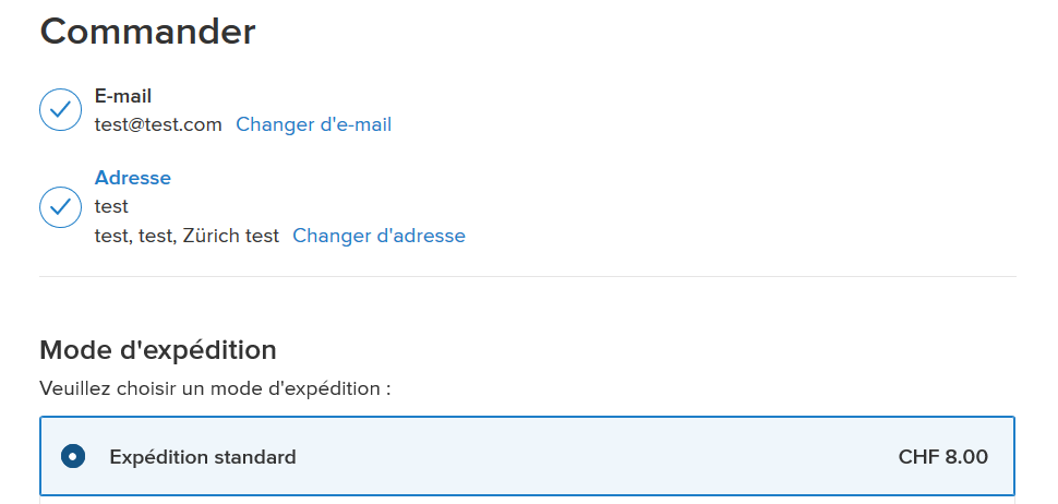 paramètres d'expédition checkout