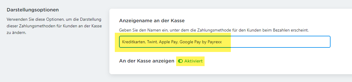 Darstellung payrexx an der Kasse