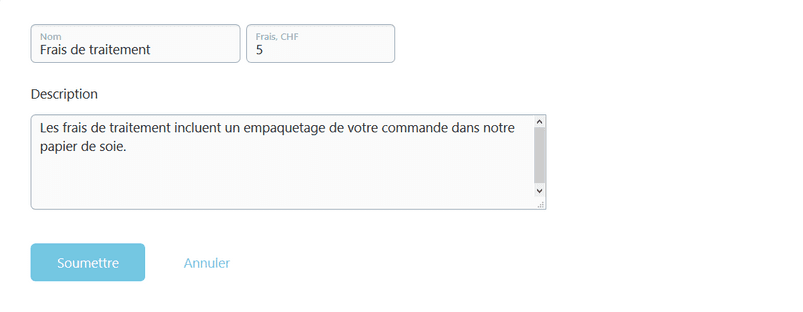Paramétrer frais de traiement