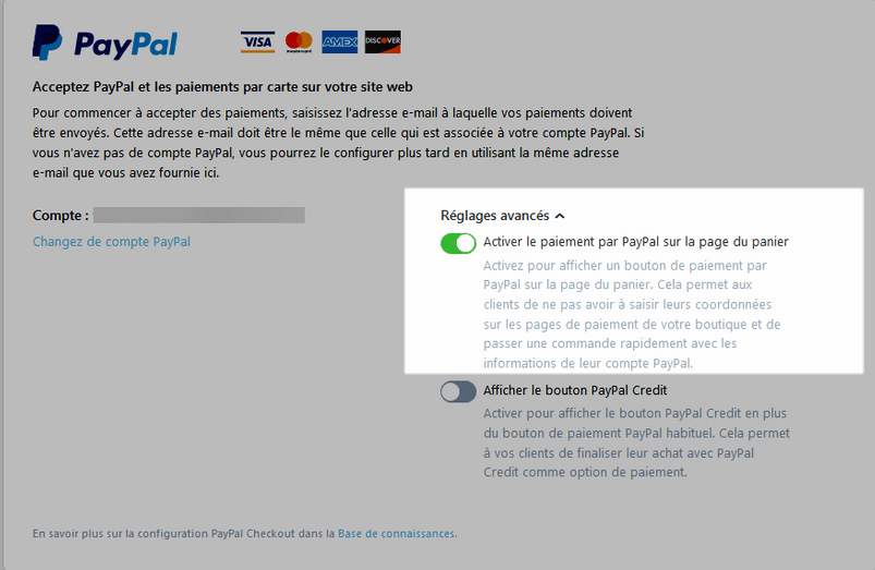PayPal Réglages avancés