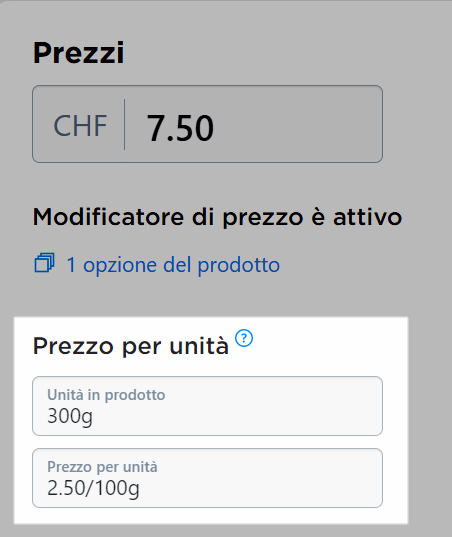 indicare prezzo per unità