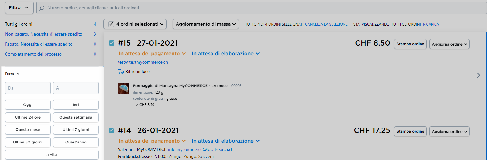 selezionare la data