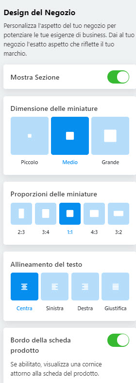 scegliere opzioni del design del negozio