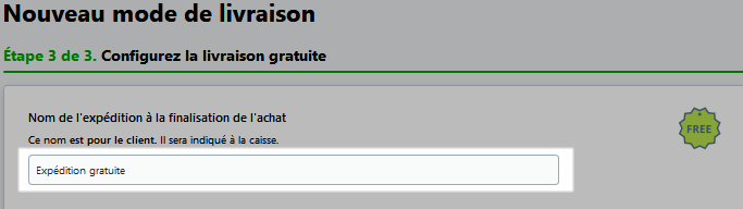 Enregistrer expédition gratuite