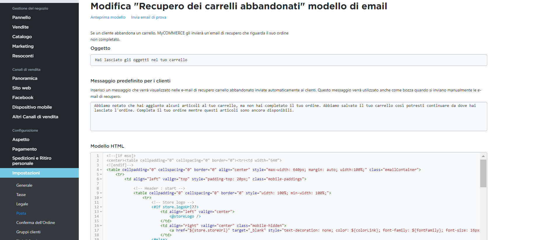 modificare notifiche e-mail