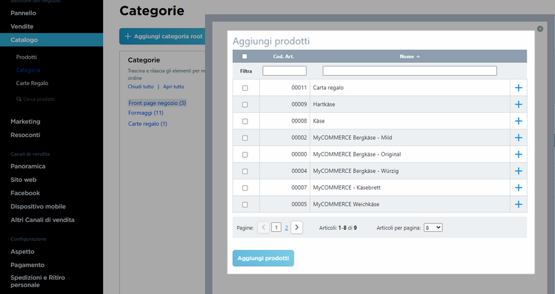 assegnare prodotti a una categoria