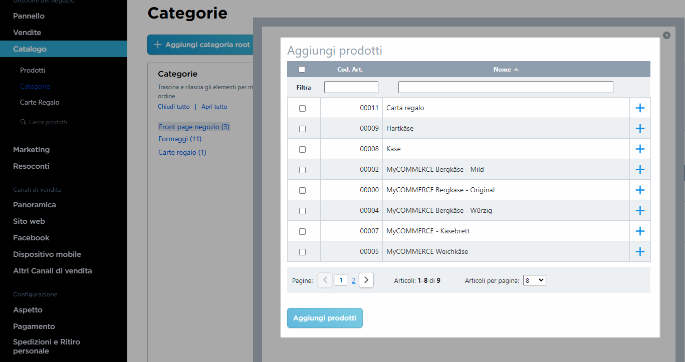 assegnare prodotti a una categoria