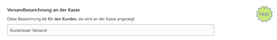 Bezeichnung Kostenloser Versand
